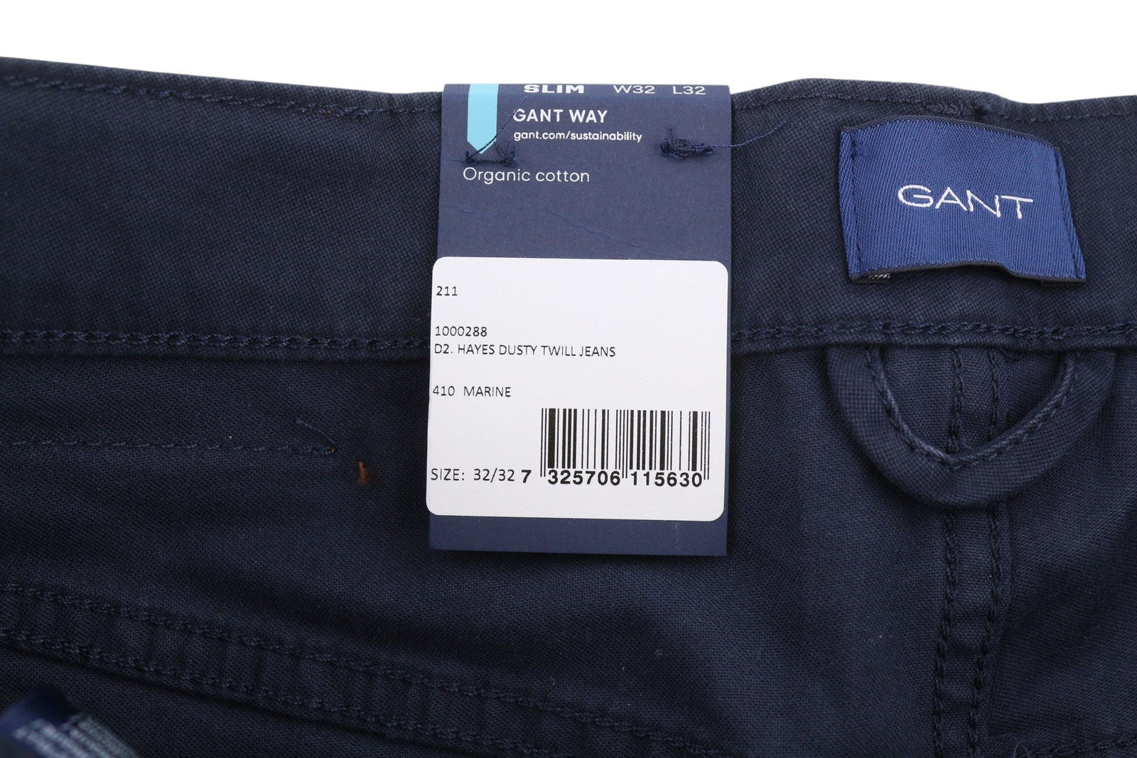 GANT Hayes Dusty Twill Men Trousers W32/L32 Marine Dark Zip Fly Slim Fit