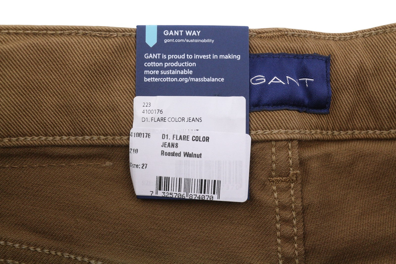GANT Flare Color Women Trousers W27 Roasted Walnut Zip Fly Brown Casual