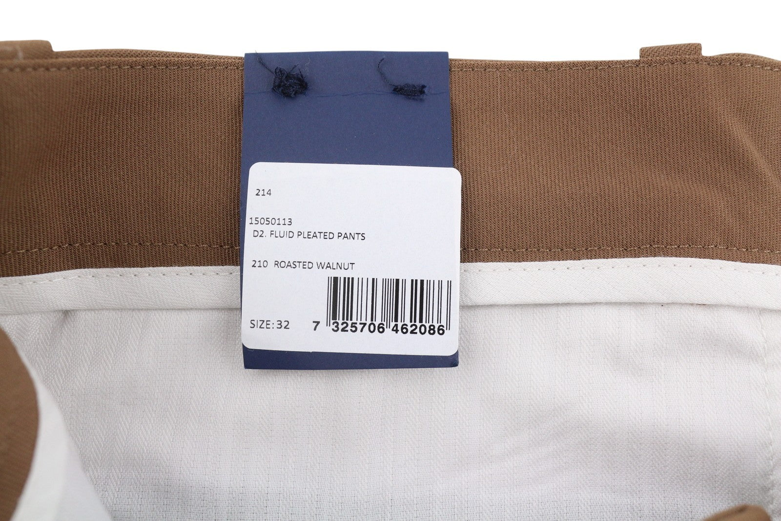 GANT Fluid Pleated Men Trousers W32 Roasted Walnut Wool Blend Turn-Up Zip Fly