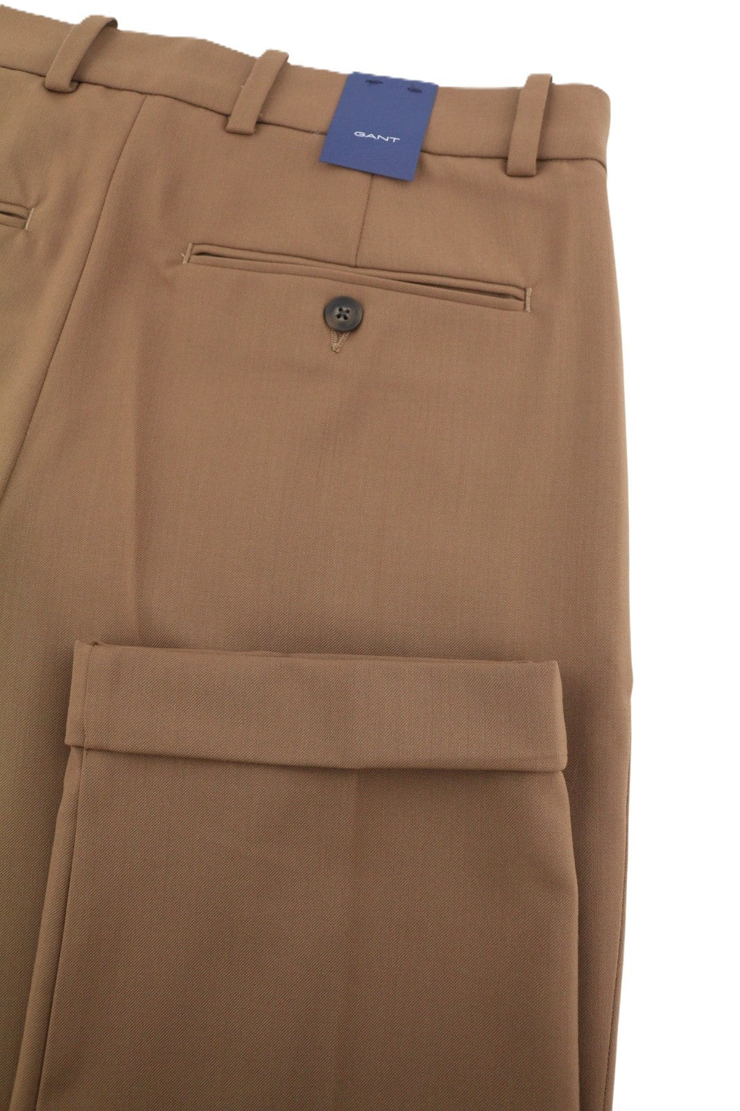 GANT Fluid Pleated Men Trousers W32 Roasted Walnut Wool Blend Turn-Up Zip Fly