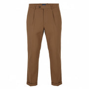 GANT Fluid Pleated Men Trousers W31 Roasted Walnut Wool Blend Turn-Up Zip Fly