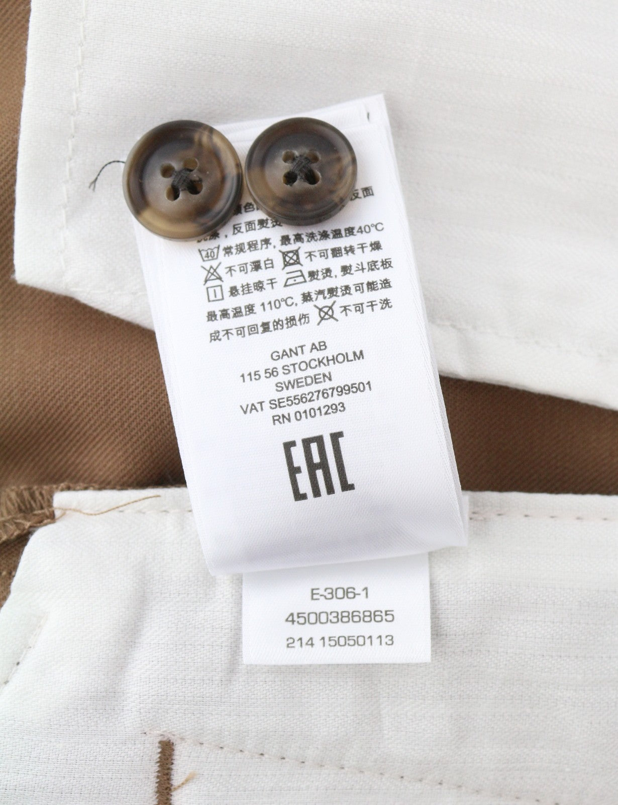 GANT Fluid Pleated Men Trousers W31 Roasted Walnut Wool Blend Turn-Up Zip Fly