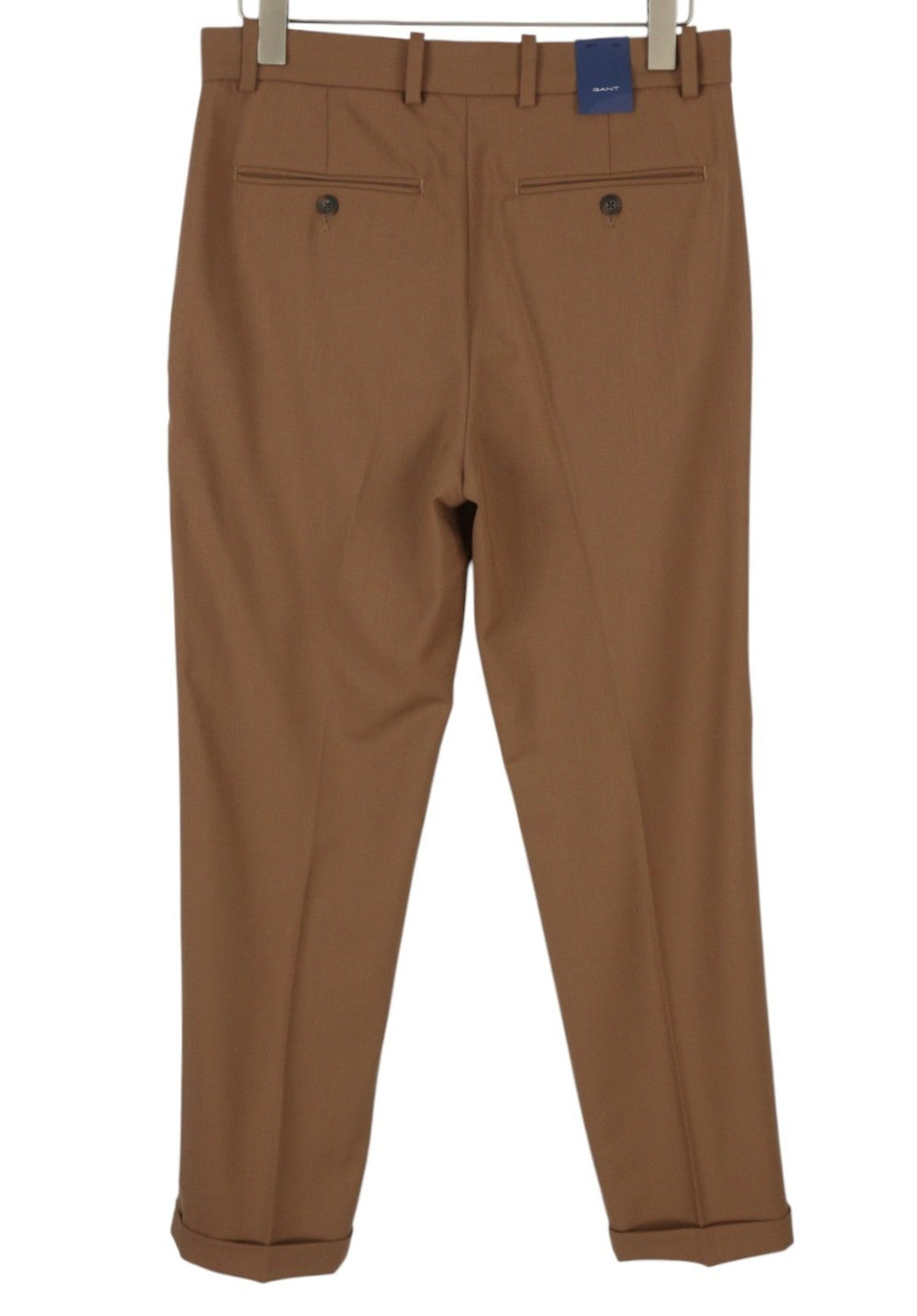 GANT Fluid Pleated Men Trousers W31 Roasted Walnut Wool Blend Turn-Up Zip Fly