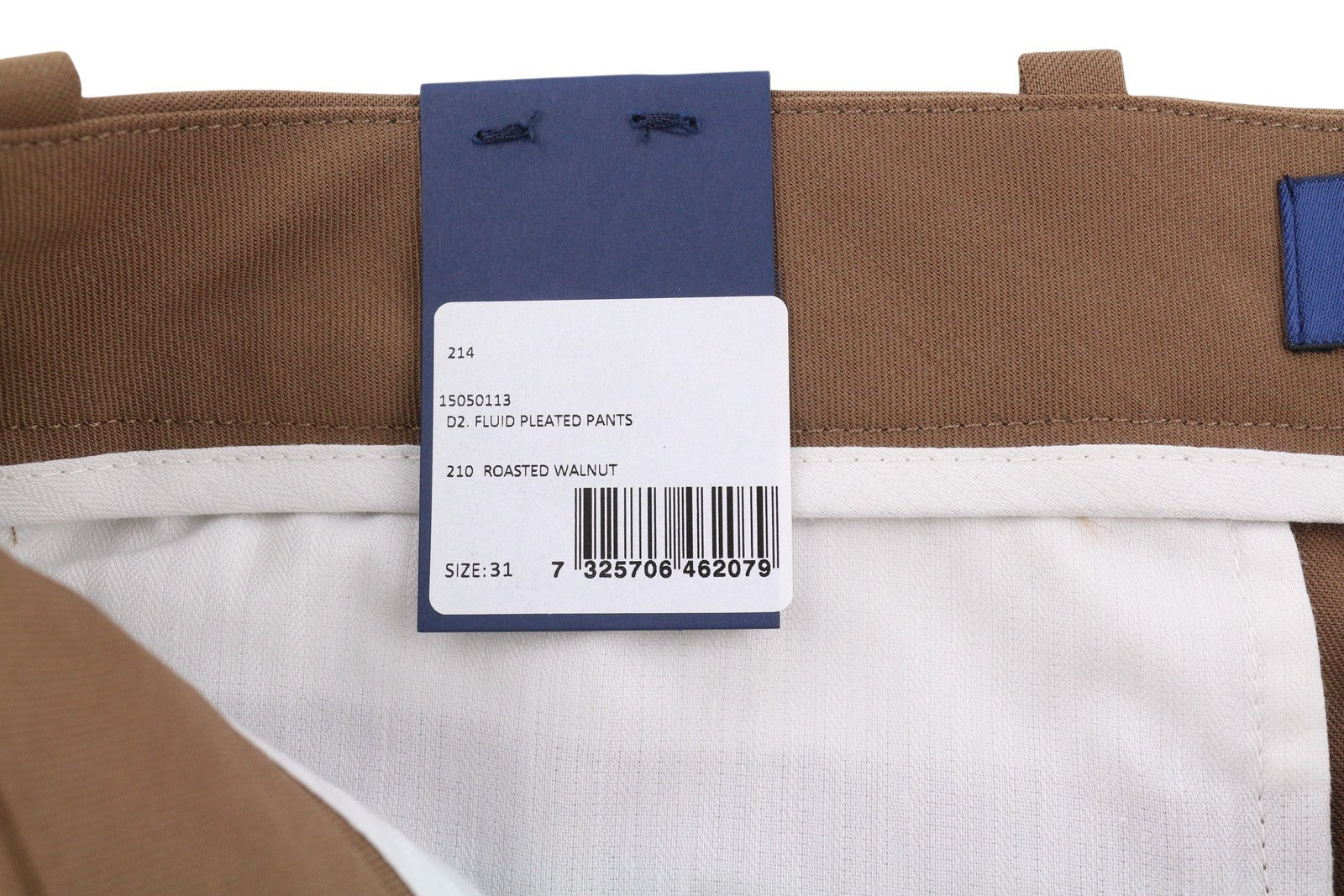 GANT Fluid Pleated Men Trousers W31 Roasted Walnut Wool Blend Turn-Up Zip Fly