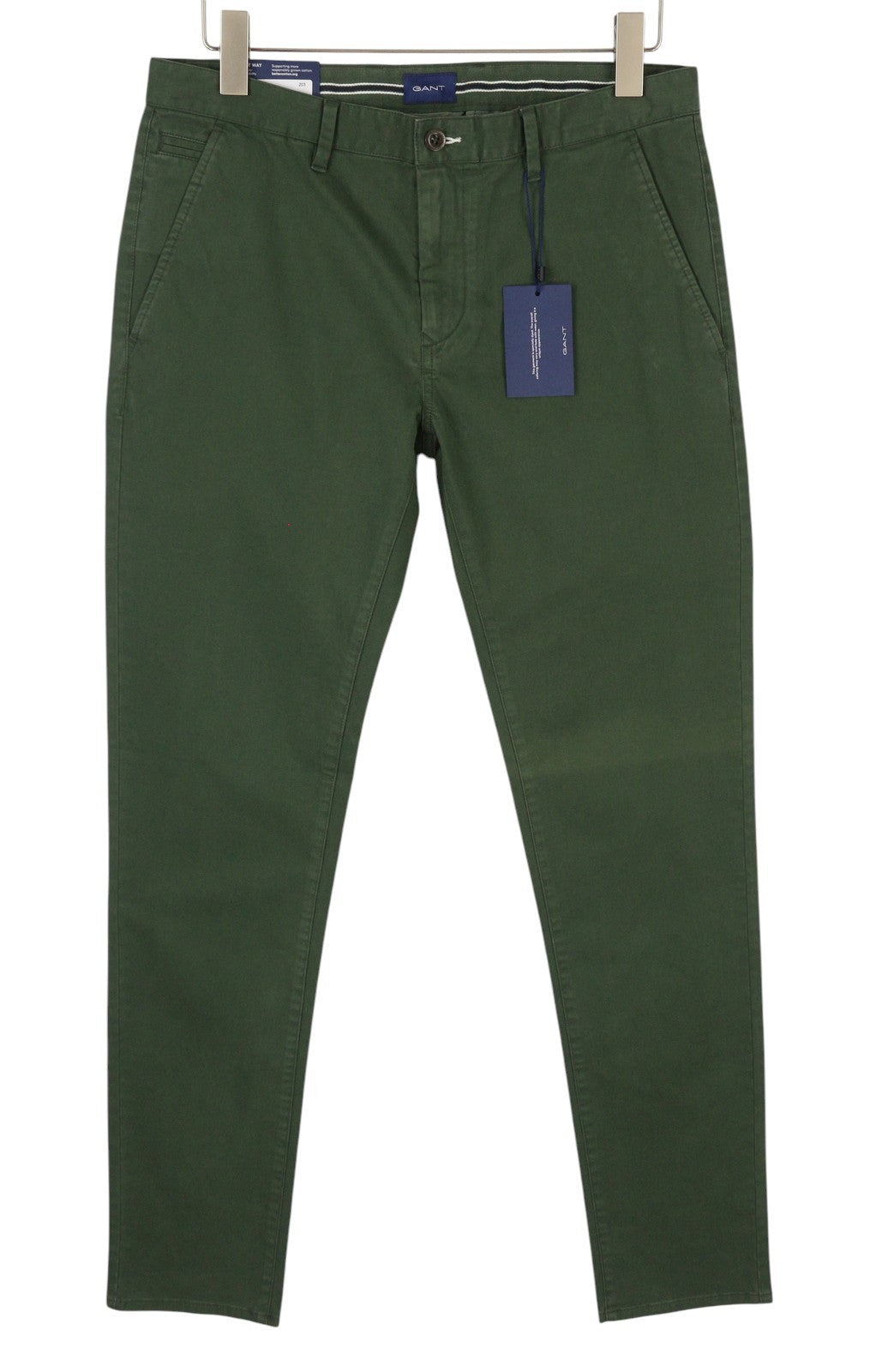 GANT Brushed Extra Slim Chino Men Trousers W32/L34 Thyme Green Zip Fly Casual