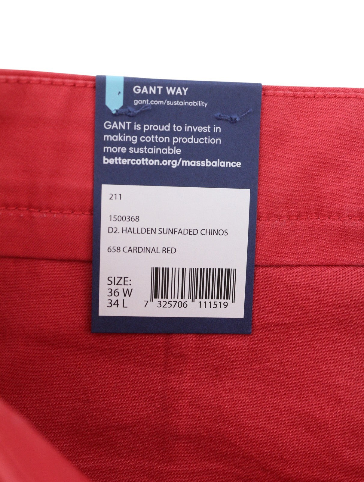 GANT Hallden Sunfaded Chinos Men Trousers W36/L34 Cardinal Red Slim Mid Rise