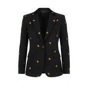 GANT Velvet Emb Shaped Women Blazer EU40 Evening Blue Embroidered Crown Peak