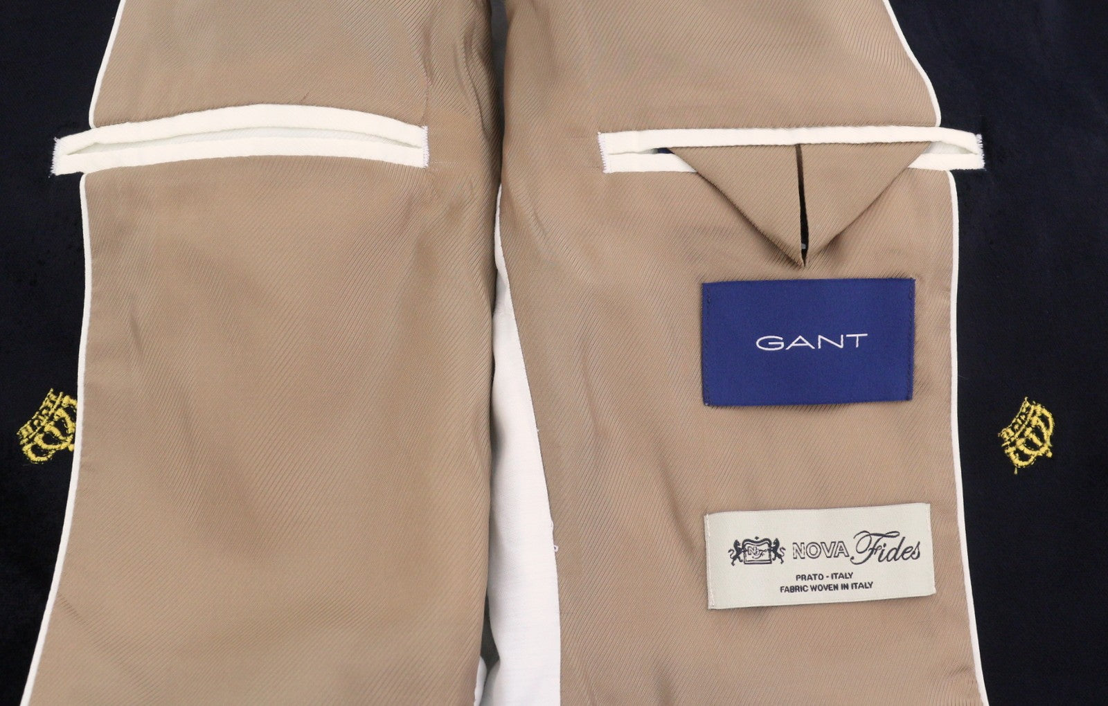 GANT Velvet Emb Shaped Women Blazer EU40 Evening Blue Embroidered Crown Peak