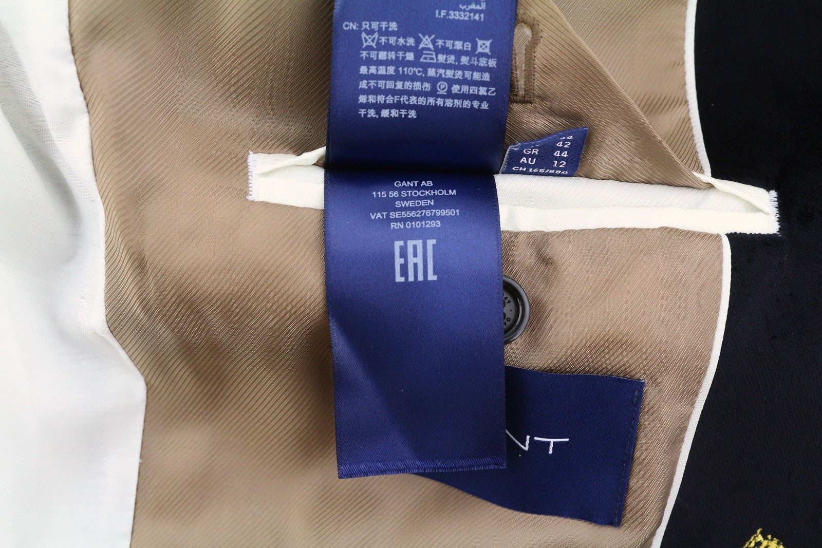 GANT Velvet Emb Shaped Women Blazer EU40 Evening Blue Embroidered Crown Peak