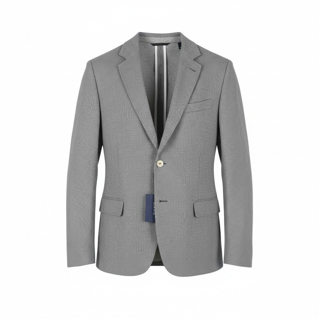 GANT Mini Pattern Jersey Men Blazer EU54 Grey Melange Slim Notch Single Breasted