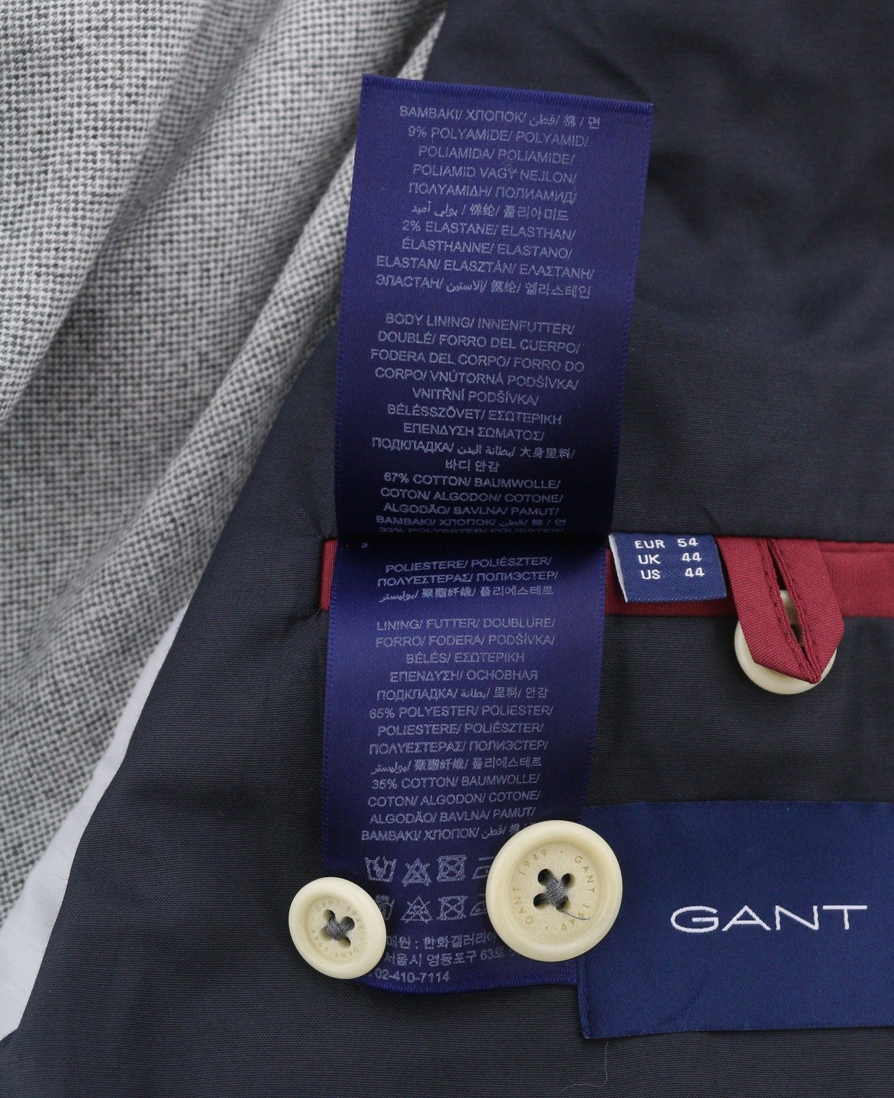 GANT Mini Pattern Jersey Men Blazer EU54 Grey Melange Slim Notch Single Breasted