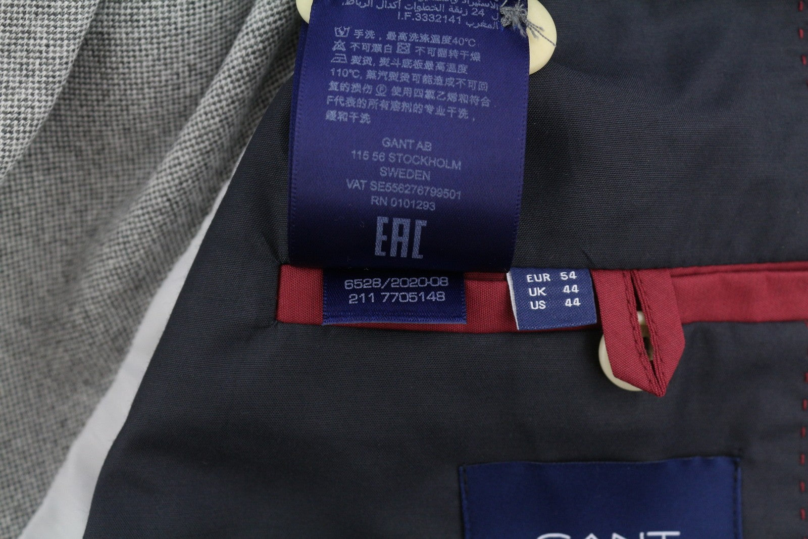 GANT Mini Pattern Jersey Men Blazer EU54 Grey Melange Slim Notch Single Breasted