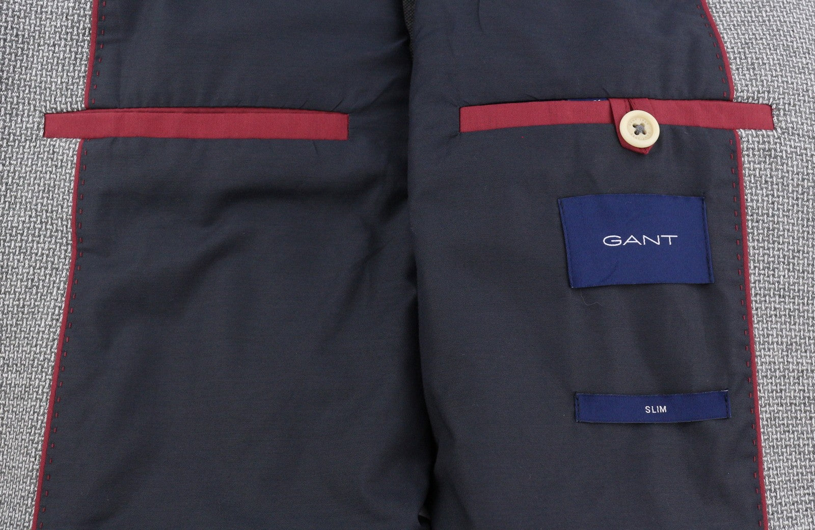 GANT Mini Pattern Jersey Men Blazer EU54 Grey Melange Slim Notch Single Breasted