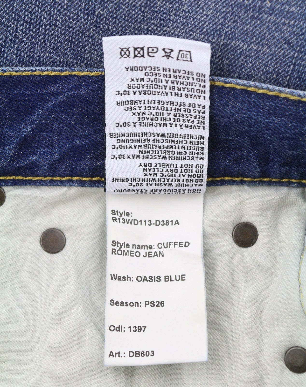 R13 Cuffed Romeo Women Jeans 26 Oasis Blue Whiskers Faded Distressed PS26 RPP645