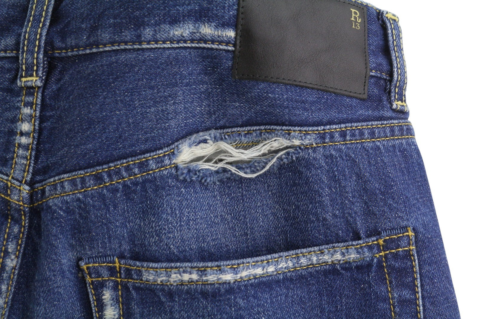 R13 Cuffed Romeo Women Jeans 26 Oasis Blue Whiskers Faded Distressed PS26 RPP645