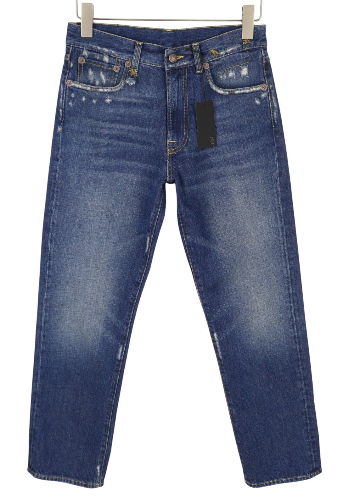 R13 Cuffed Romeo Women Jeans 26 Oasis Blue Whiskers Faded Distressed PS26 RPP645