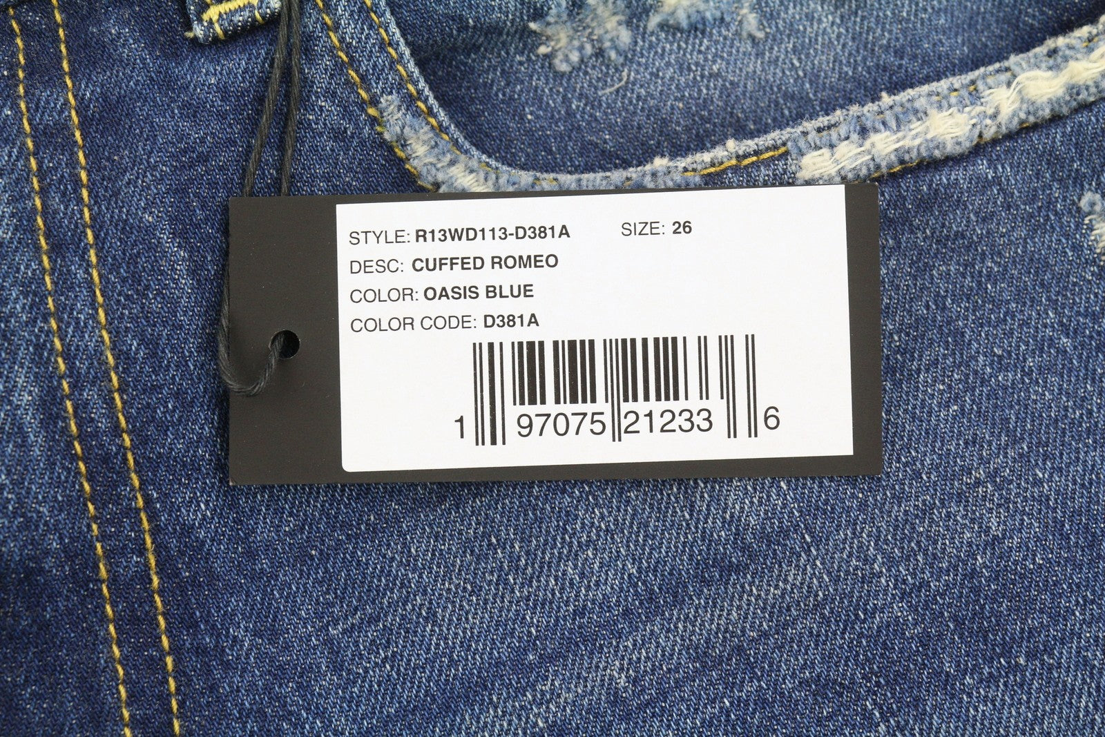 R13 Cuffed Romeo Women Jeans 26 Oasis Blue Whiskers Faded Distressed PS26 RPP645