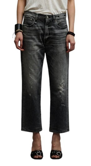 R13 Boyfriend Women Jeans 26 Vintage Grey Faded Ripped Cropped PS26 RRP595