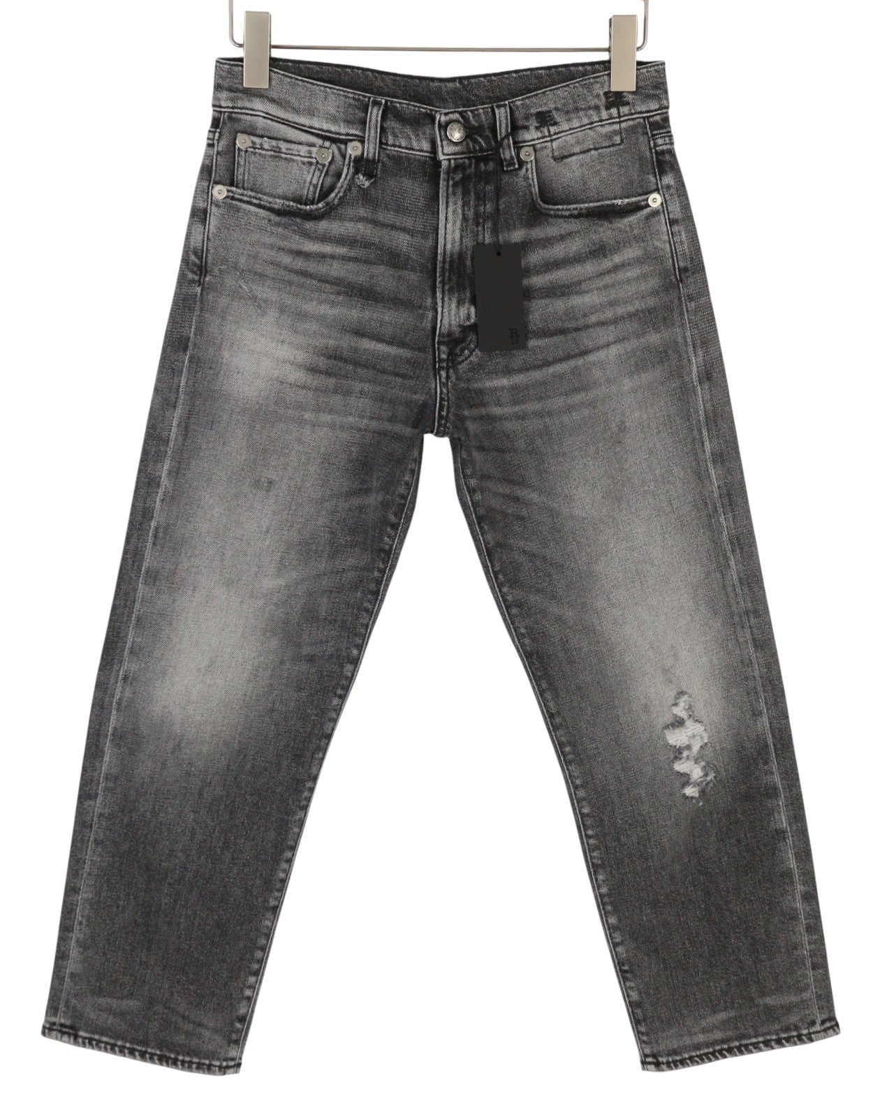R13 Boyfriend Women Jeans 26 Vintage Grey Faded Ripped Cropped PS26 RRP595