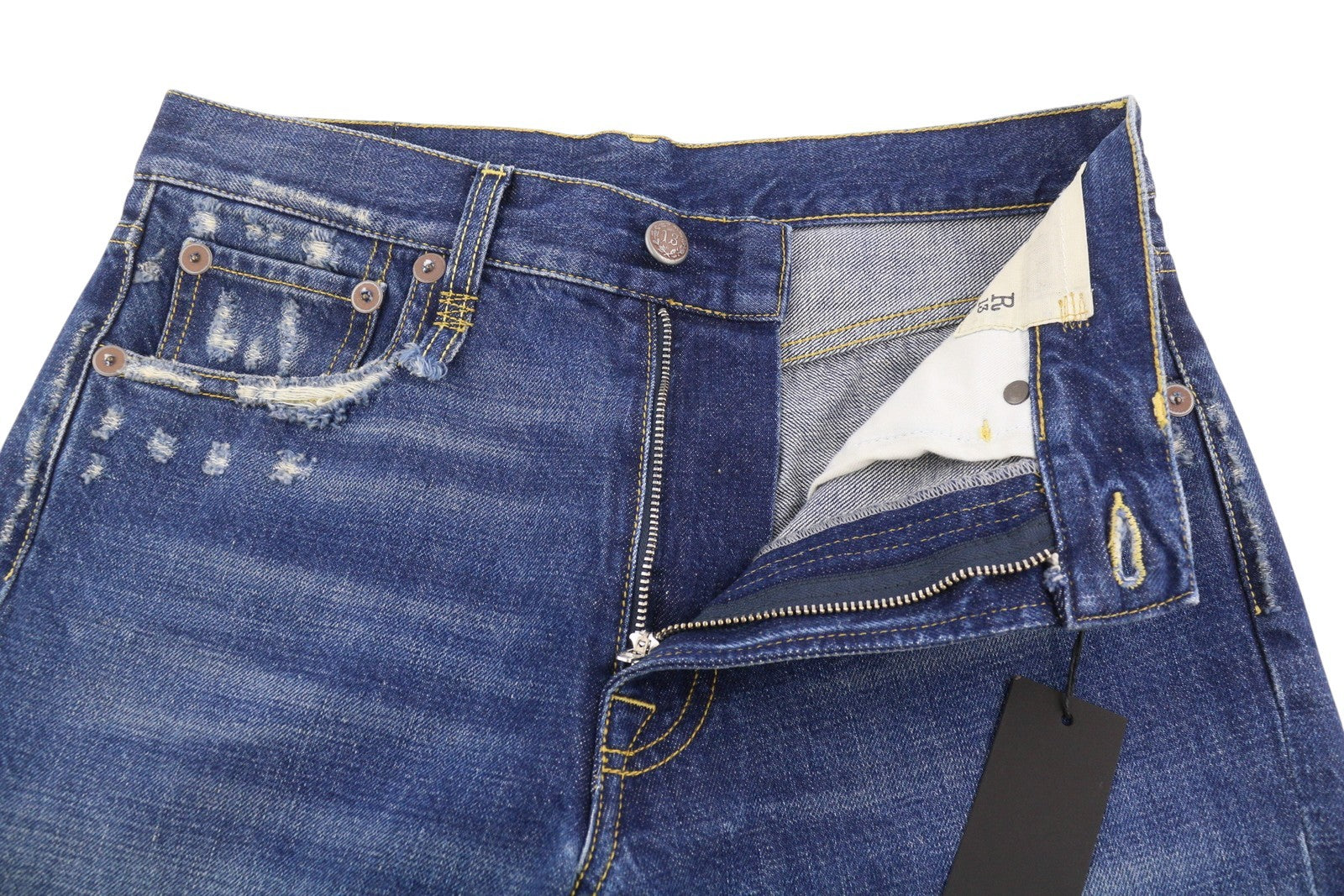 R13 Cuffed Romeo Women Jeans 26 Oasis Blue Whiskers Faded Distress PS26 RRP645