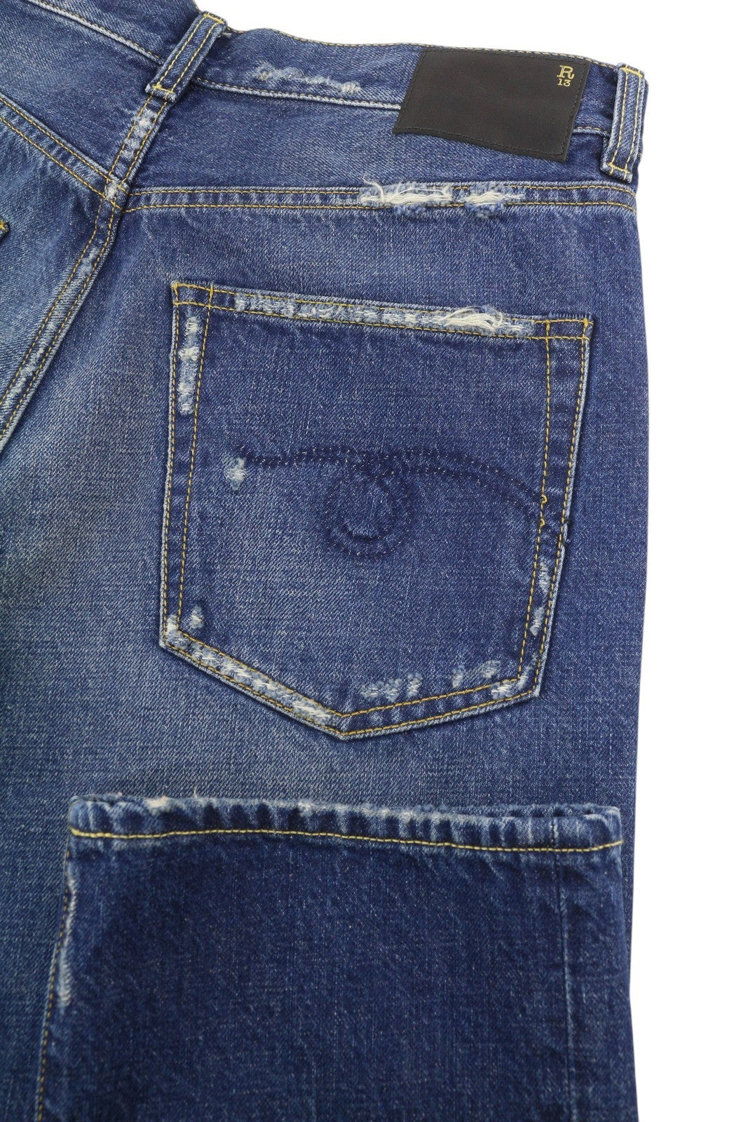 R13 Cuffed Romeo Women Jeans 26 Oasis Blue Whiskers Faded Distress PS26 RRP645