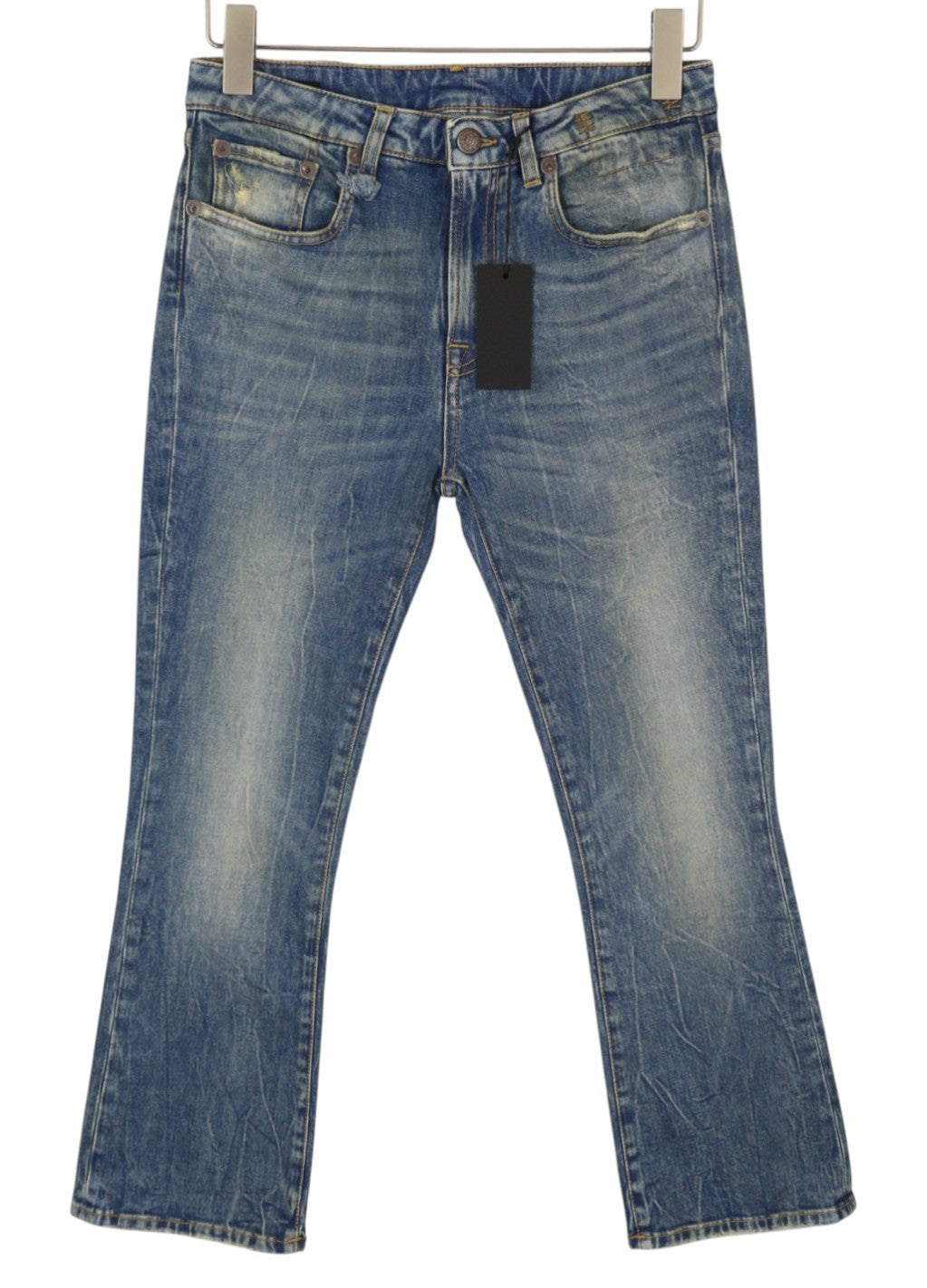 R13 Kick Women Jeans 26 Kelly Stretch Whiskers Faded Cropped Blue PS26 RRP699