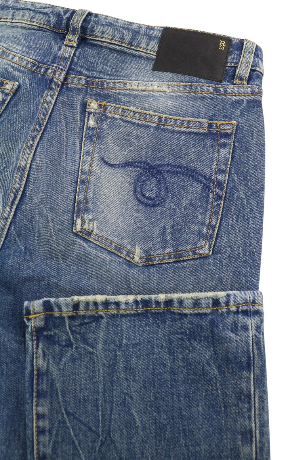 R13 Kick Women Jeans 26 Kelly Stretch Whiskers Faded Cropped Blue PS26 RRP699