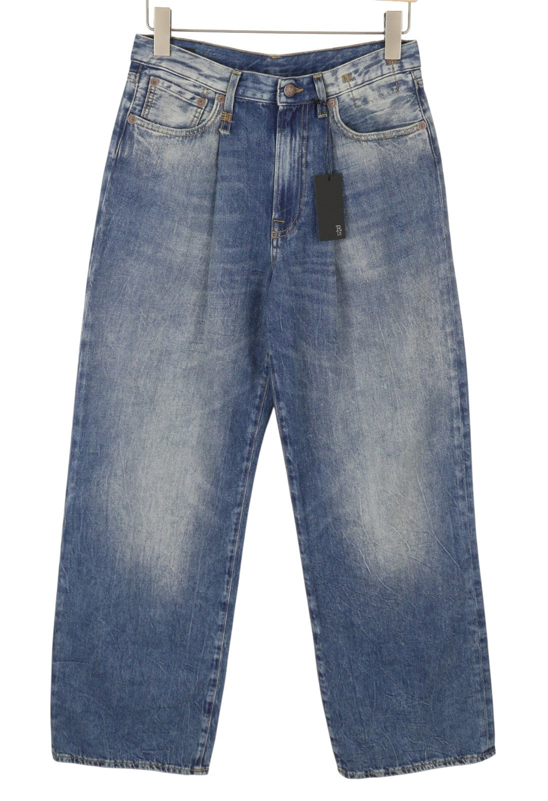 R13 Damon Pleated Women Jeans 26 Kellen Baggy Whiskers Faded Blue PS26