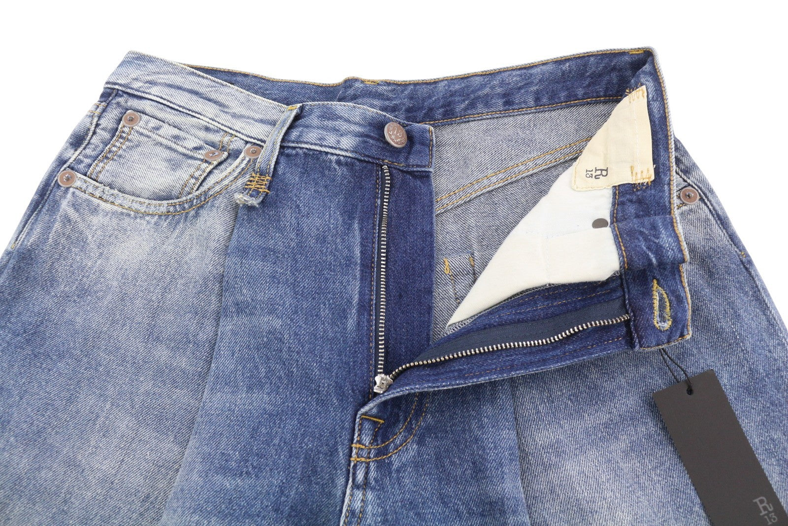 R13 Damon Pleated Women Jeans 26 Kellen Baggy Whiskers Faded Blue PS26