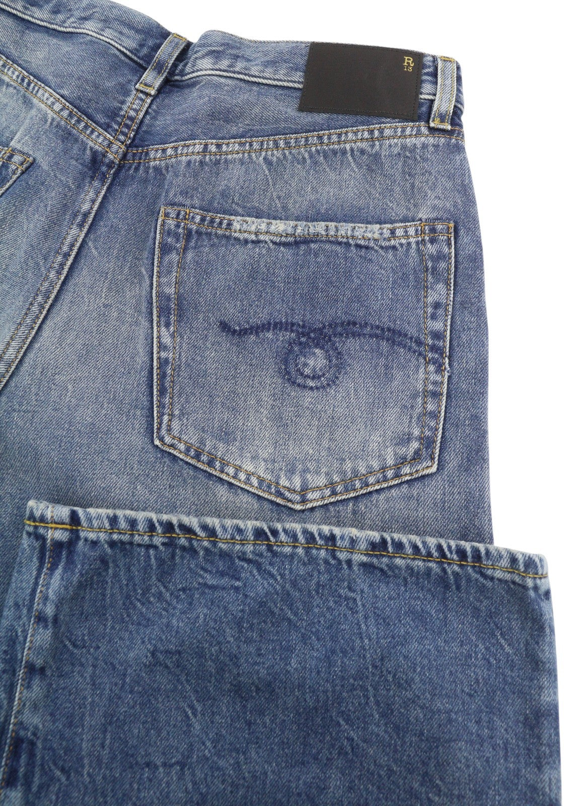 R13 Damon Pleated Women Jeans 26 Kellen Baggy Whiskers Faded Blue PS26