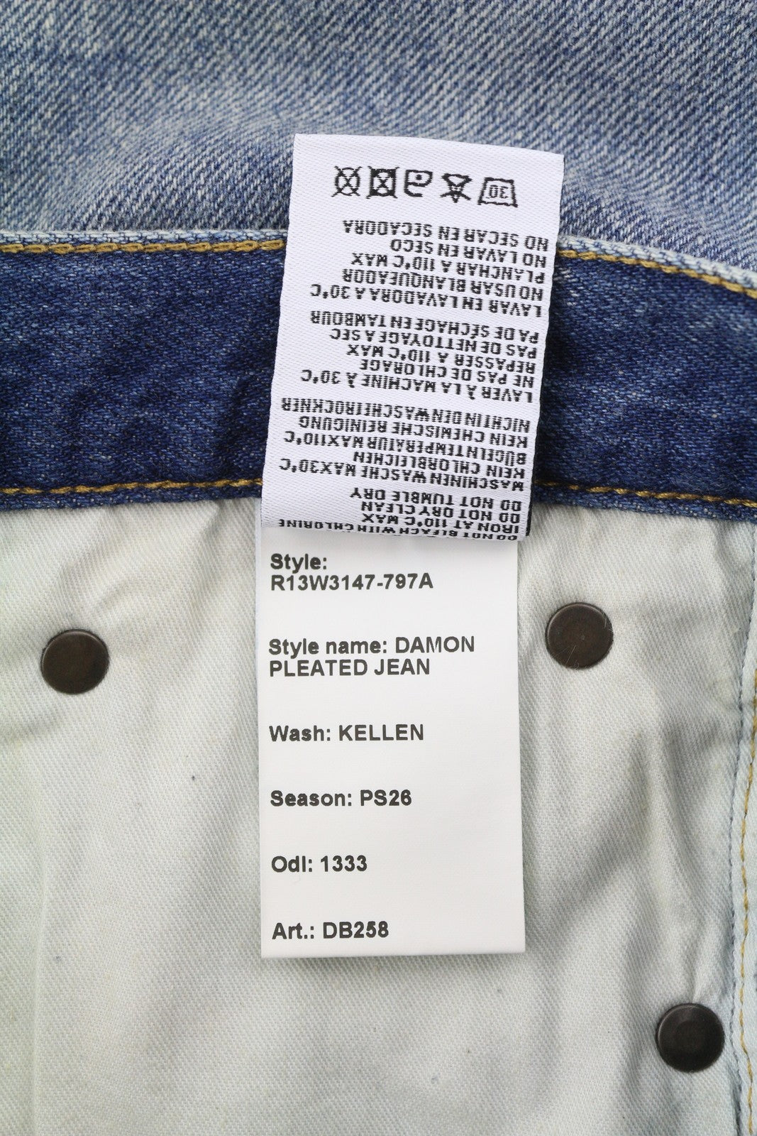 R13 Damon Pleated Women Jeans 26 Kellen Baggy Whiskers Faded Blue PS26