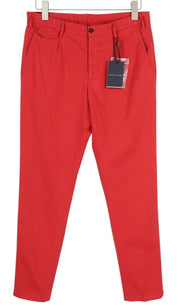 TOMMY HILFIGER Twill Stretch Men Trousers W32 Chino Red Pleated Slim Zip Fly