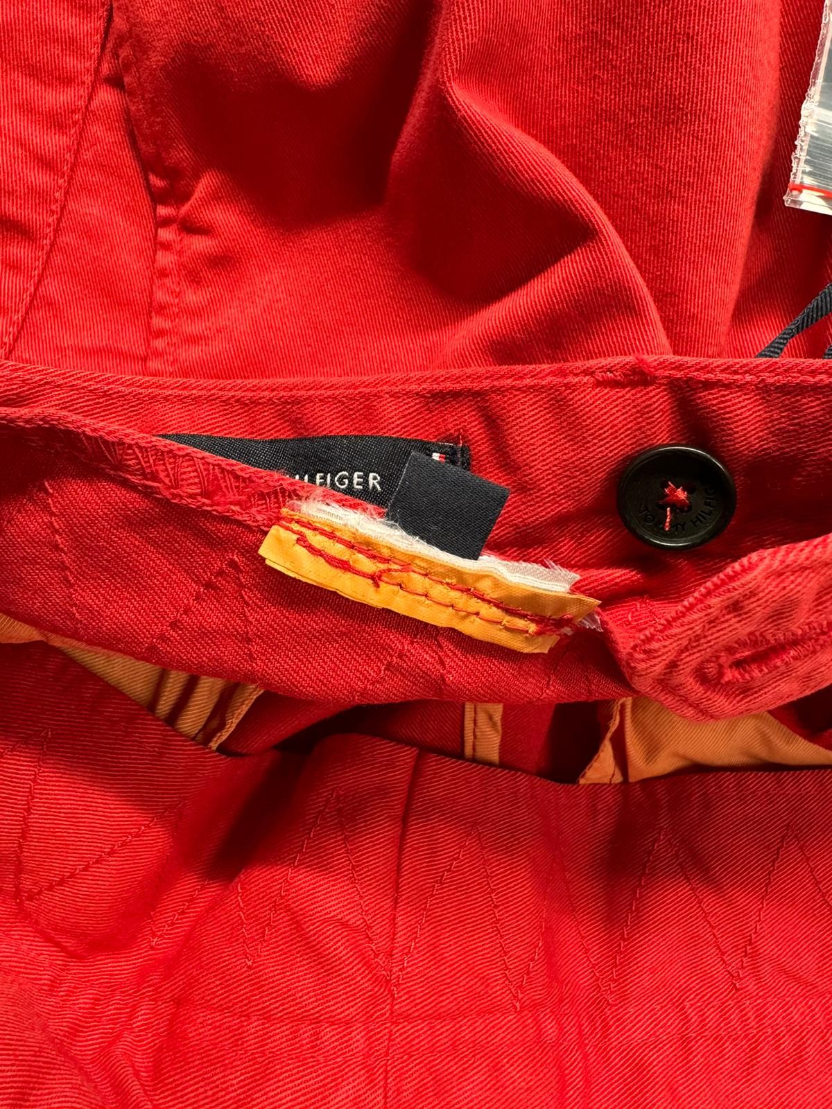 TOMMY HILFIGER Twill Stretch Men Trousers W33 Chino Red Tailored Pleated Zip