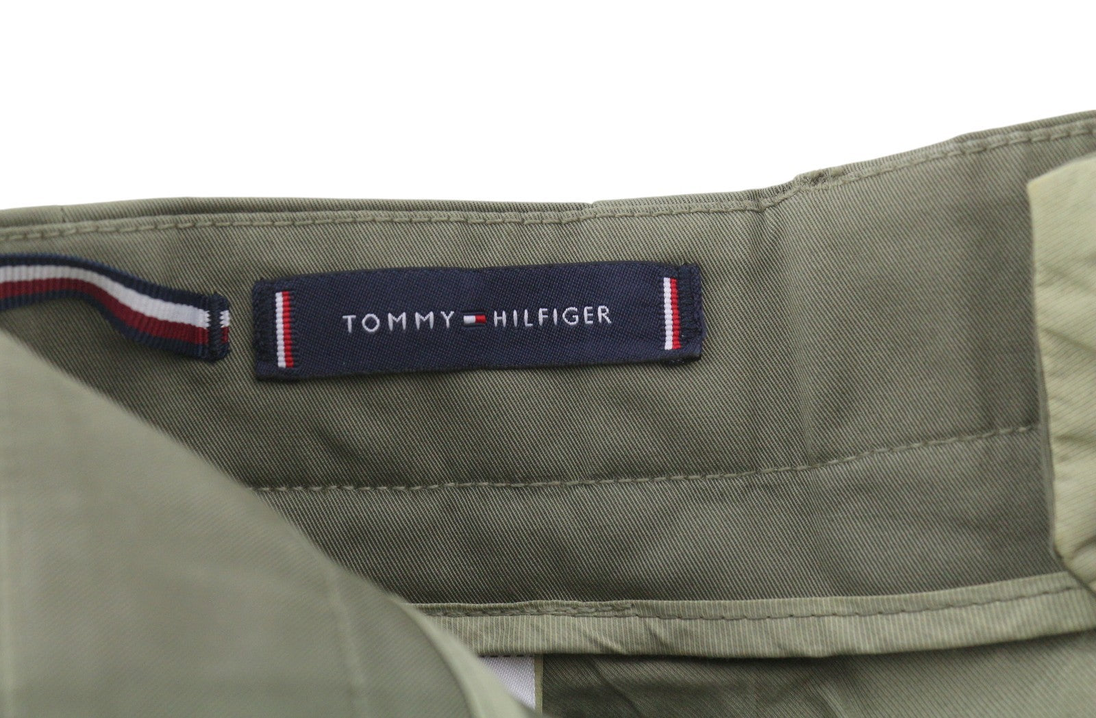 TOMMY HILFIGER Army Stretch Twill Men Trousers W32 Khaki Pleated Zip Tapered