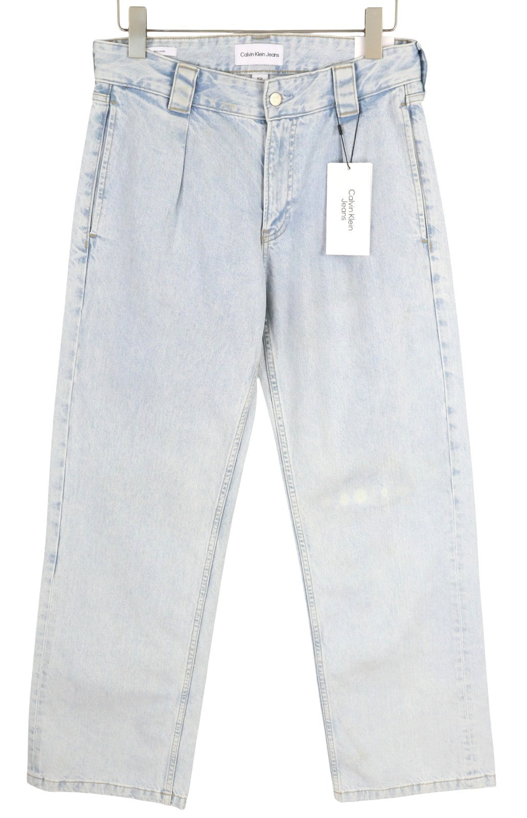 CALVIN KLEIN 90s Loose Pleated Men Jeans W28 Washed Blue Wide Fit Zip RRP272