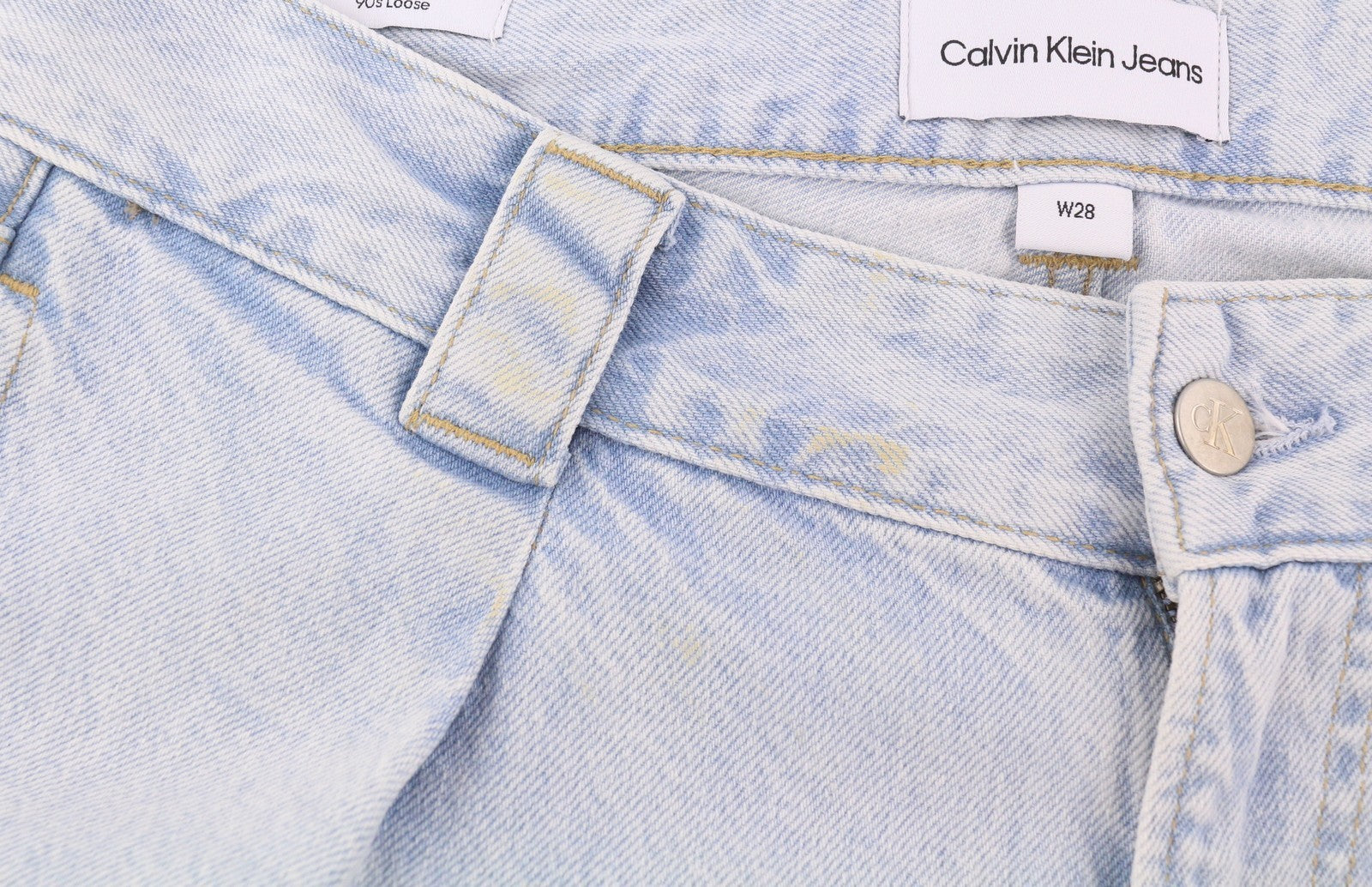 CALVIN KLEIN 90s Loose Pleated Men Jeans W28 Washed Blue Wide Fit Zip RRP272