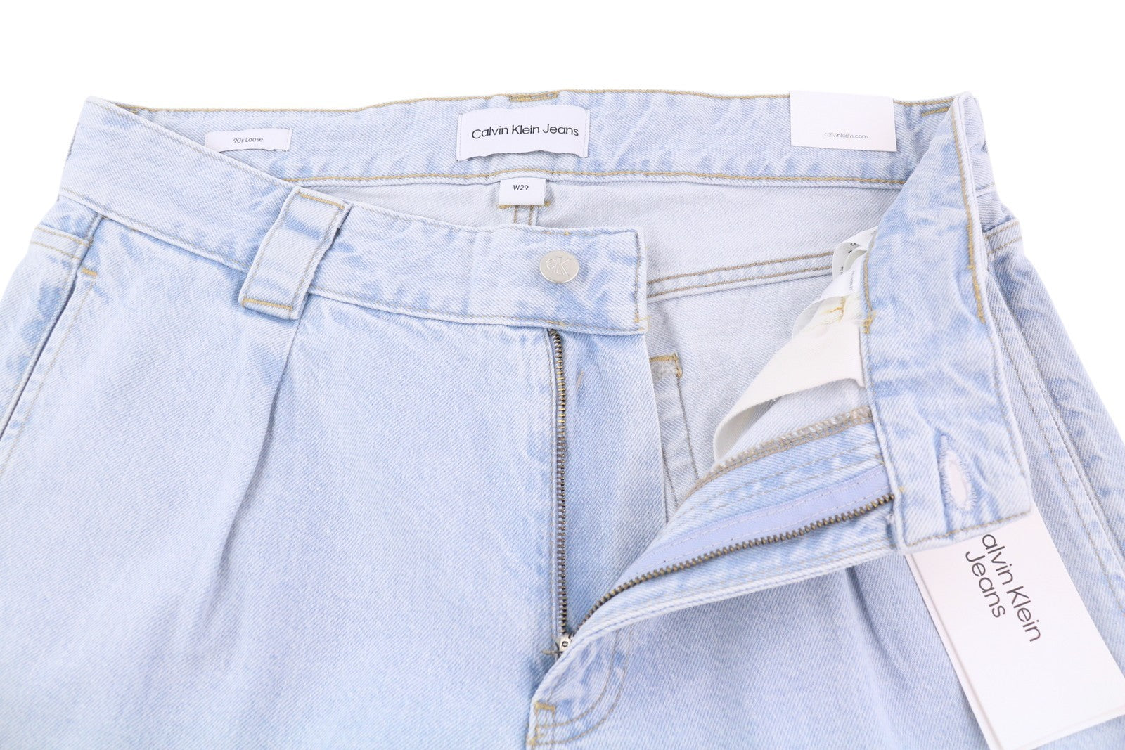 CALVIN KLEIN 90s Loose Pleated Men Jeans W29 Washed Blue Relaxed Leg Zip RRP272