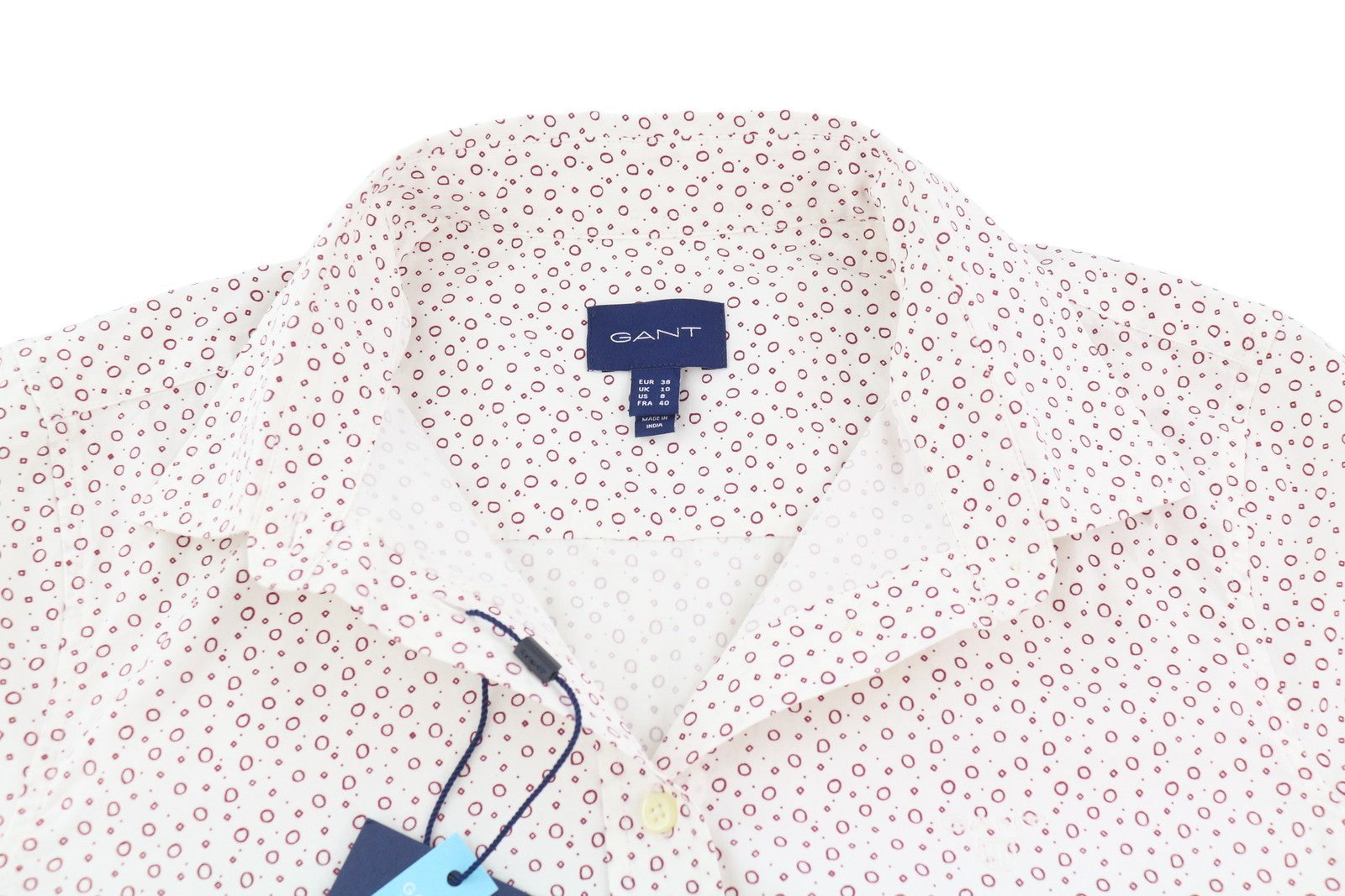 GANT Stretch Broadcloth Print Women Shirt EU38 White Casual Spread Button-Up