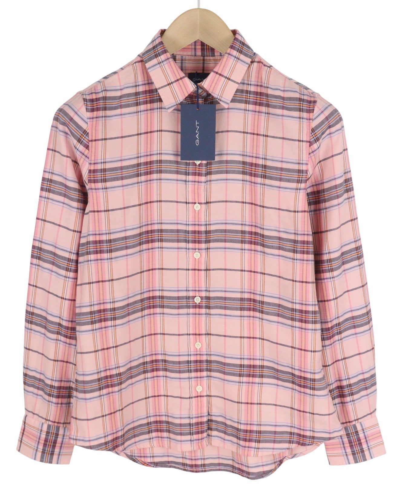 GANT Check Twill Women Shirt EU34 Pink Flannel Casual Spread Neck Button-Up