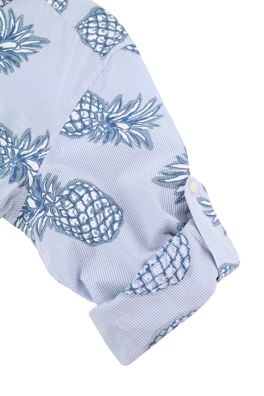 ANTONY MORATO Men Shirt L Blue Slim Fit Stripe Pineapple Roll-Up Button-Down