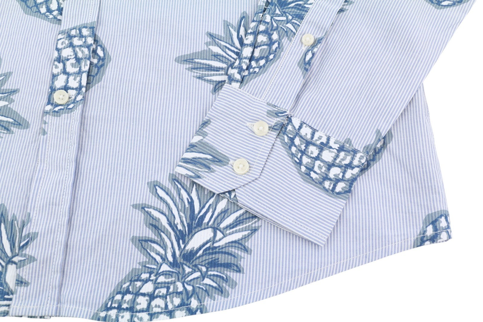 ANTONY MORATO Men Shirt L Blue Slim Fit Stripe Pineapple Roll-Up Button-Down
