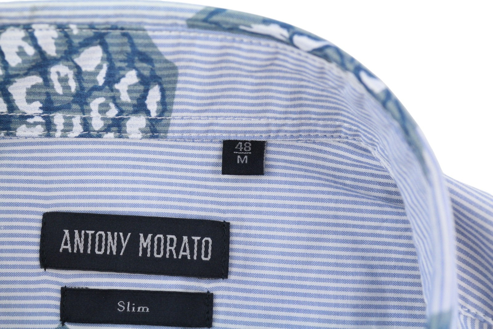 ANTONY MORATO Men Shirt M Blue Slim Fit Pineapple Stripe Roll-Up Button-Down