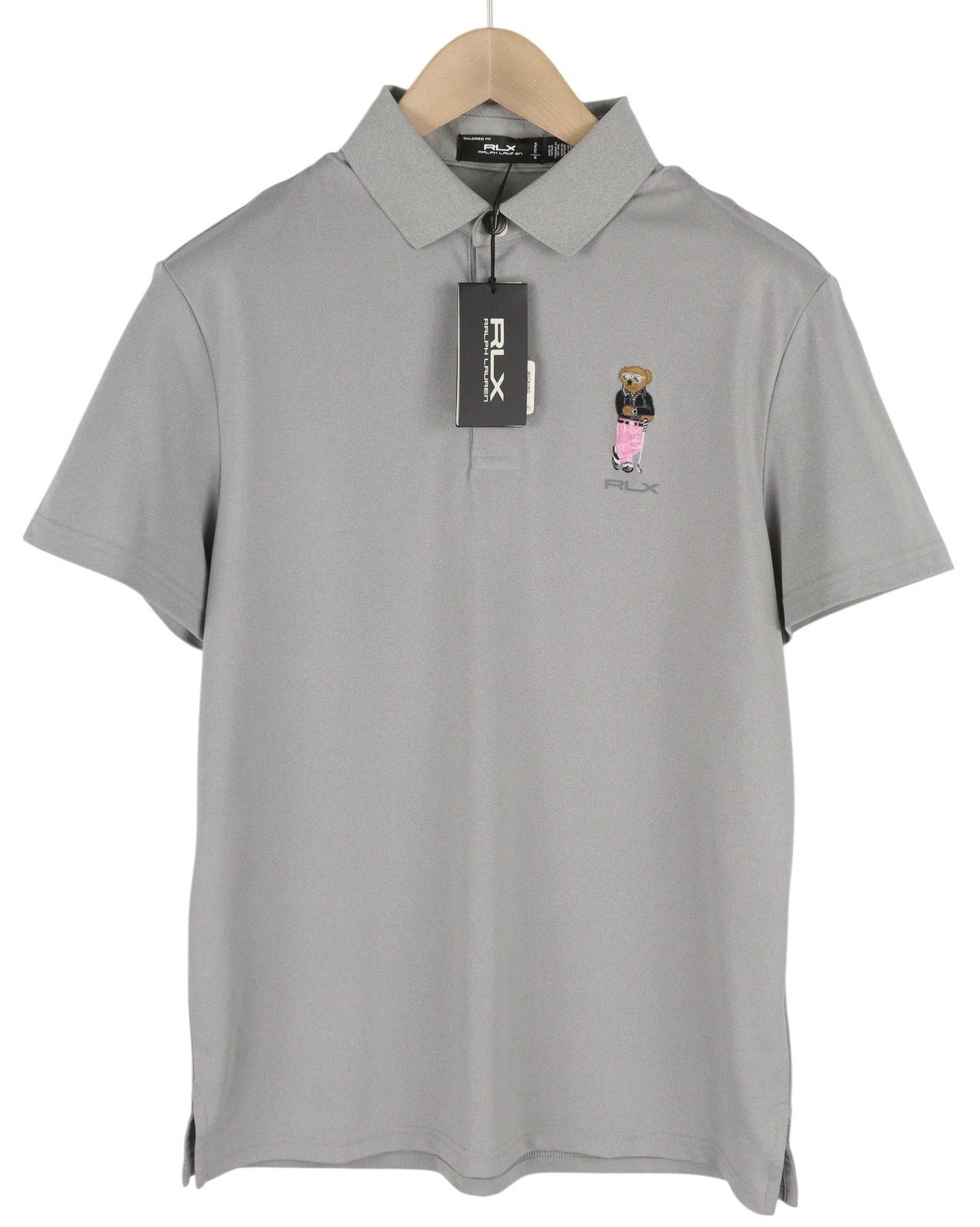 RLX RALPH LAUREN Golf Men T-Shirt M Grey Tailored Fit Bear Logo Short Sleeve