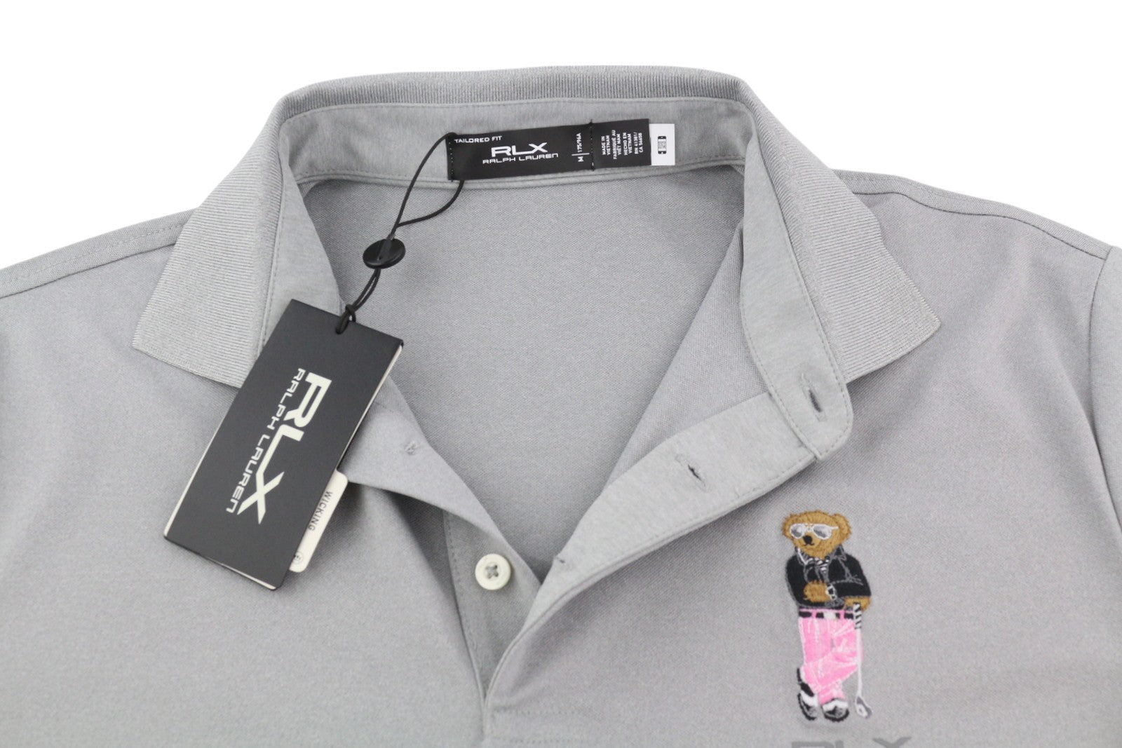 RLX RALPH LAUREN Golf Men T-Shirt M Grey Tailored Fit Bear Logo Short Sleeve