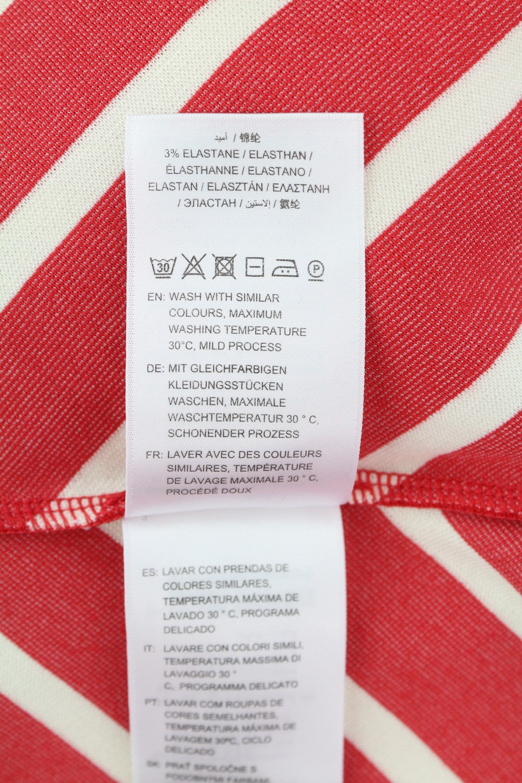 GANT Striped Women Dress S Red Jersey Round Neck 3/4 Sleeve Knee-Length