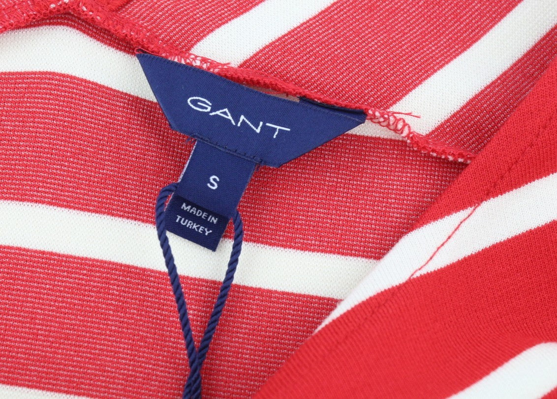 GANT Striped Women Dress S Red Jersey Round Neck 3/4 Sleeve Knee-Length