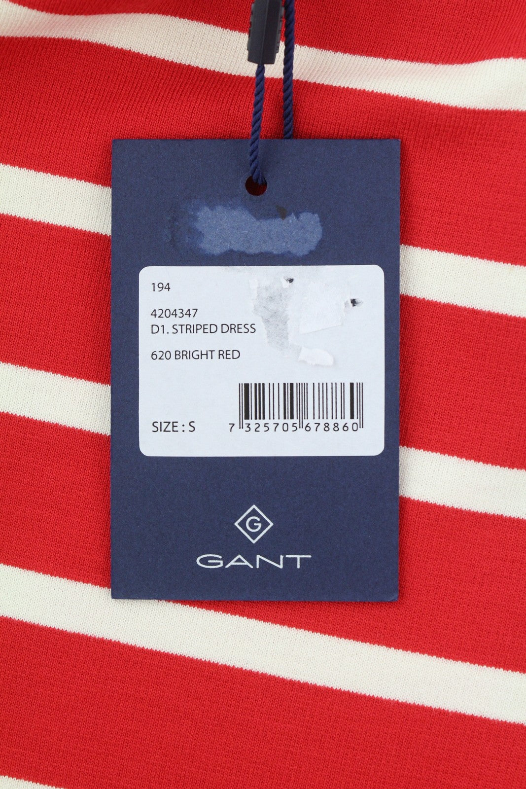 GANT Striped Women Dress S Red Jersey Round Neck 3/4 Sleeve Knee-Length