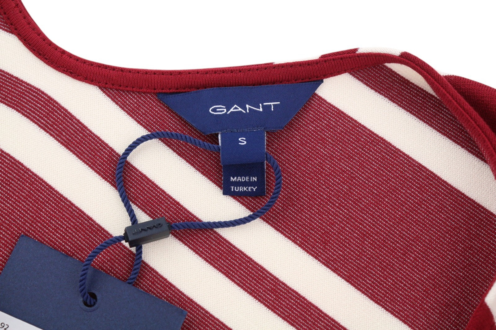GANT Striped Women Dress S Burgundy Jersey Round Neck 3/4 Sleeve Knee-Length