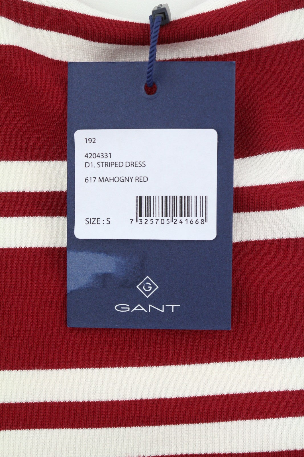 GANT Striped Women Dress S Burgundy Jersey Round Neck 3/4 Sleeve Knee-Length