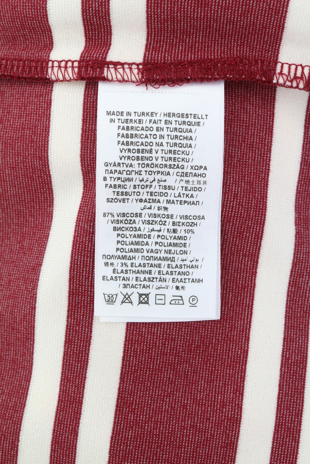 GANT Striped Women Dress S Burgundy Jersey Round Neck 3/4 Sleeve Knee-Length